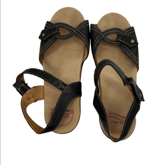 Dansko Black Sara Waxy Ankle Strap Platform Sandals Size 39 Women's - Picture 5 of 9